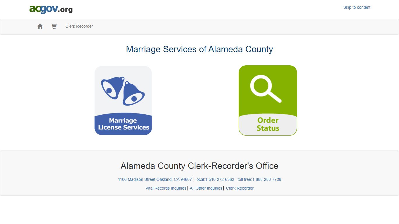 Marriage License Services Portal - Alameda County, California